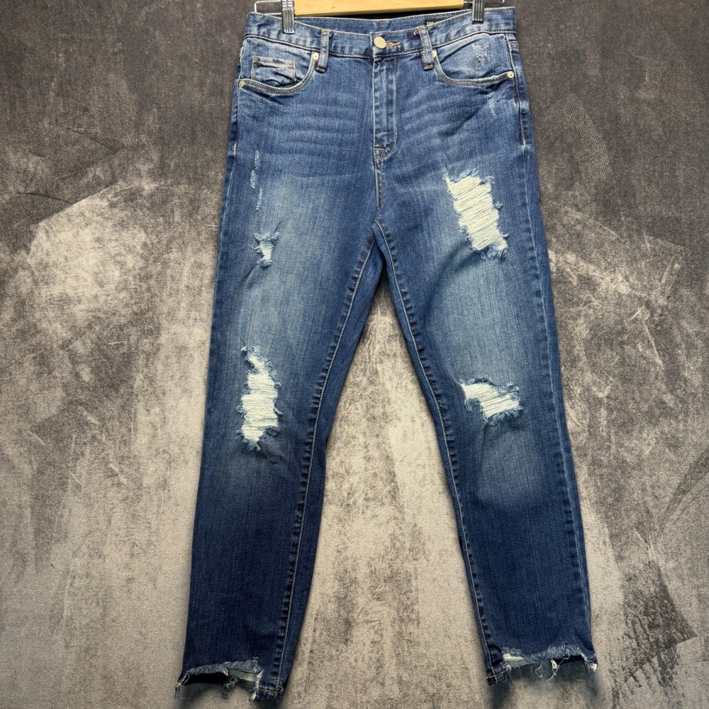 Blanknyc Jeans Womens 27 Blue Cotton Distressed Skinny High Rise Frayed Hem